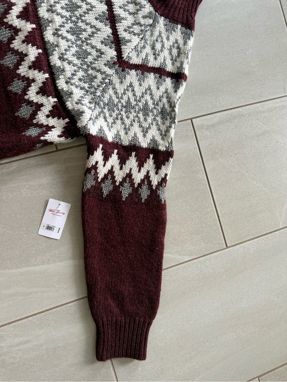 NWT Lucky Brand XL Fair Isle Nordic Mock Neck Sweater Burgundy Heather - Picture 6 of 8
